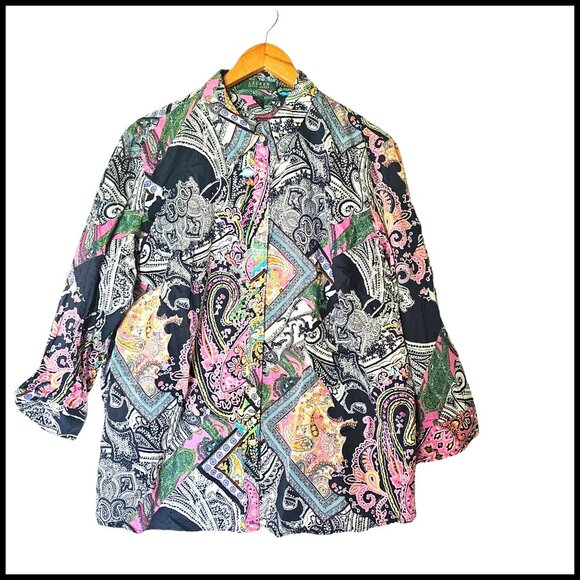 Lauren Ralph Lauren Floral Paisley Peplum Hem Blouse Shirt Womens Plus Size 2X‎ - Picture 1 of 9
